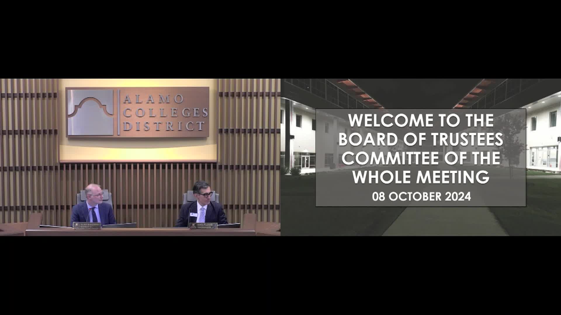 Thumbnail image for Alamo Colleges District Board of Trustees Meeting: Committee of the Whole 10/08/2024