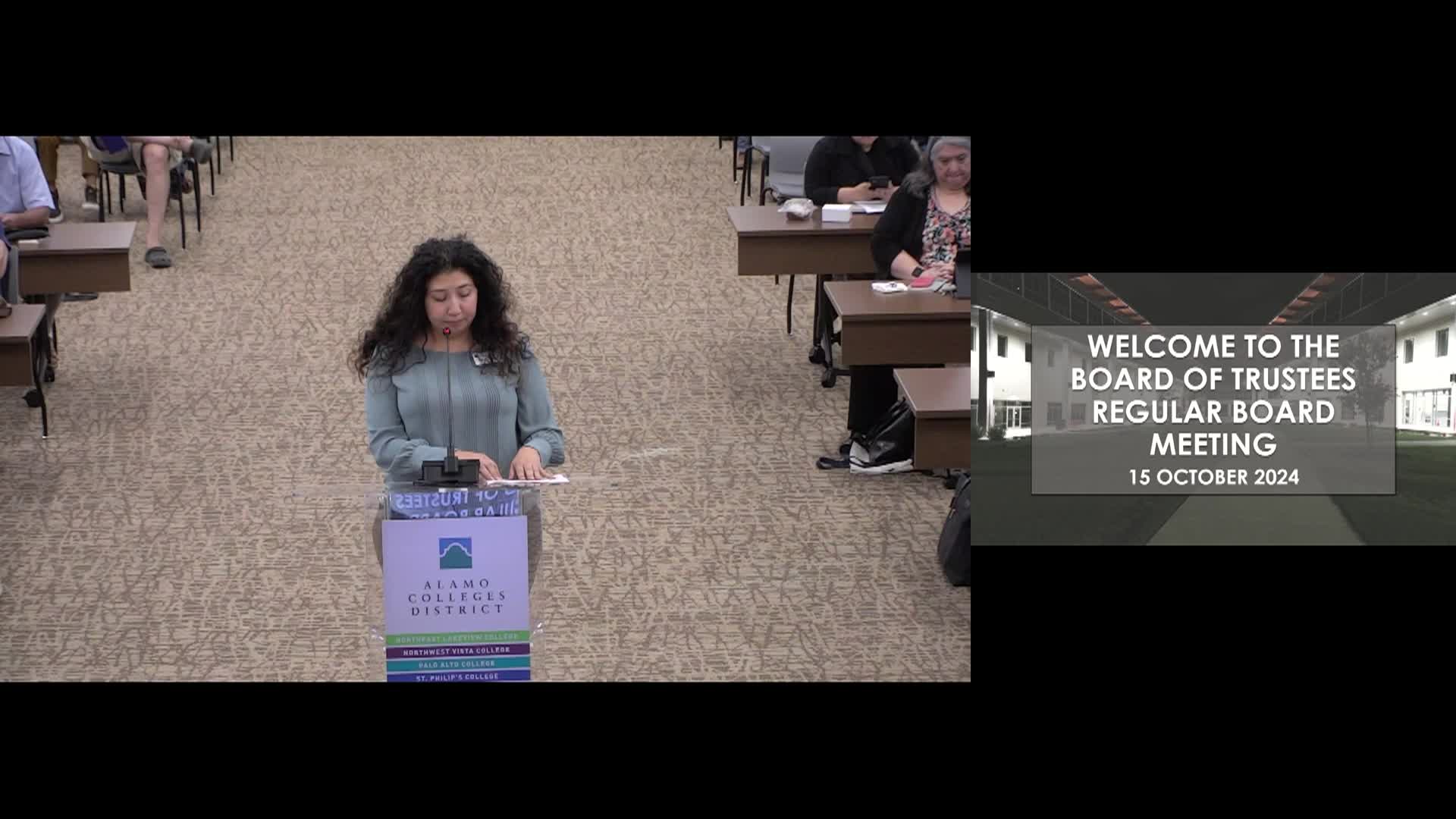 Thumbnail image for Alamo Colleges District Board of Trustees Regular Board Meeting 10/15/2024